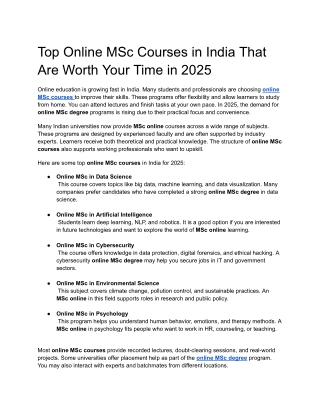 Top Online MSc Courses in India That Are Worth Your Time in 2025