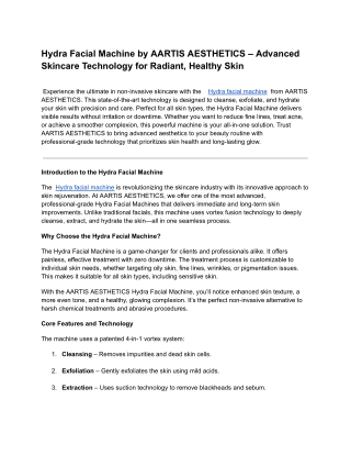 Hydra Facial Machine by AARTIS AESTHETICS – Advanced Skincare Technology for Radiant, Healthy Skin