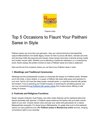 Top 5 Occasions to Flaunt Your Paithani Saree in Style