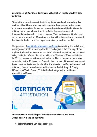 Importance of Marriage Certificate Attestation for Dependent Visa in Oman .docx