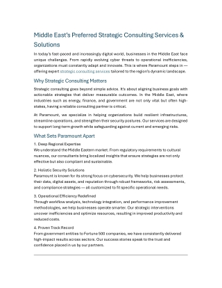 Middle East’s Preferred Strategic Consulting Services & Solutions