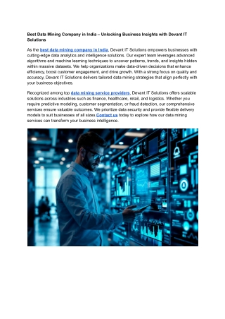 Best Data Mining Company in India – Unlocking Business Insights with Devant IT Solutions