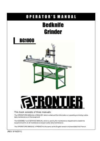 John Deere Frontier BG1000 Bedknife Grinder Operator’s and Service Manual Instant Download (Publication No. 5NTBG1007903