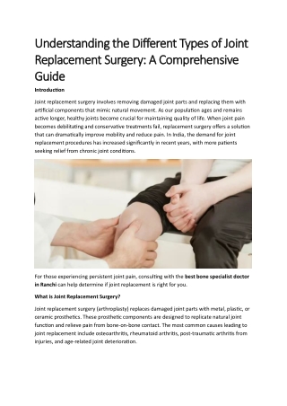 Understanding the Different Types of Joint Replacement Surgery: A Comprehensive
