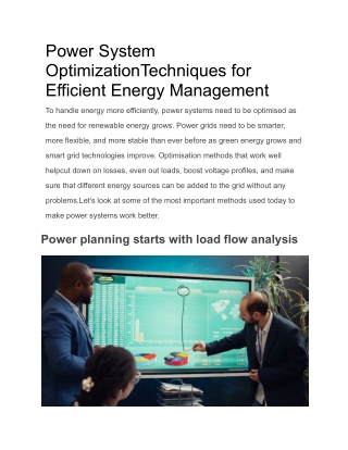 power system optimizationtechniques for efficient
