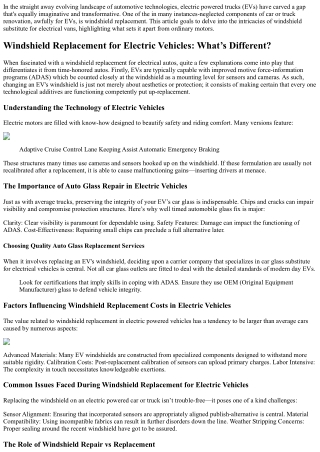 Windshield Replacement for Electric Vehicles: What’s Different?