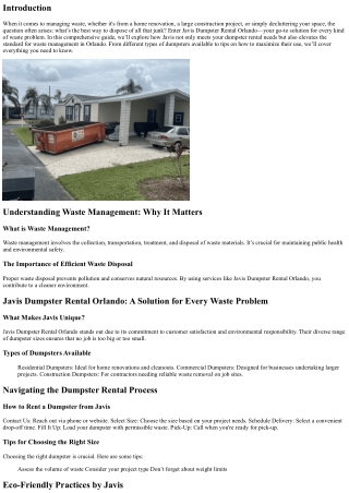 Javis Dumpster Rental Orlando: A Solution for Every Waste Problem
