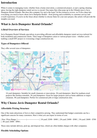 Javis Dumpster Rental Orlando: A Review