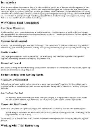 Your Path to an Excellent New Roof with Tidal Remodeling