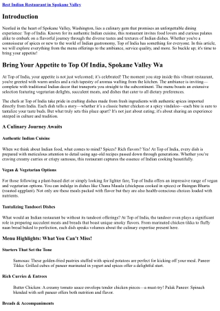 Bring Your Appetite to Top Of India, Spokane Valley Wa