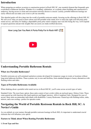 Navigating the World of Portable Bathroom Rentals in Rock Hill, SC: A Newbie's G