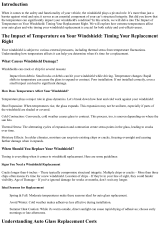 The Impact of Temperature on Your Windshield: Timing Your Replacement Right