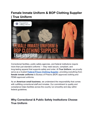 Female Inmate Uniform & BOP Clothing Supplier