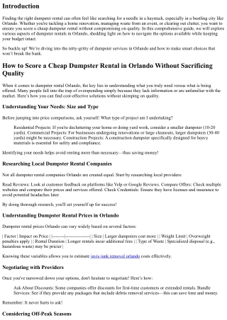 How to Score a Cheap Dumpster Rental in Orlando Without Sacrificing Quality
