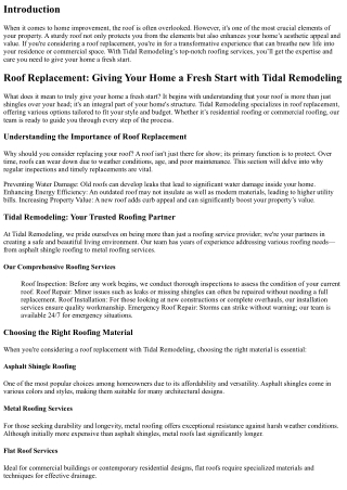 Roof Replacement: Giving Your Home a Fresh Start with Tidal Remodeling