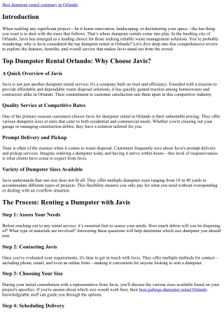 A Comprehensive Review of Javis - The Top Dumpster Rental in Orlando