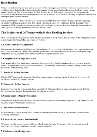 The Professional Difference with Avalon Roofing Services