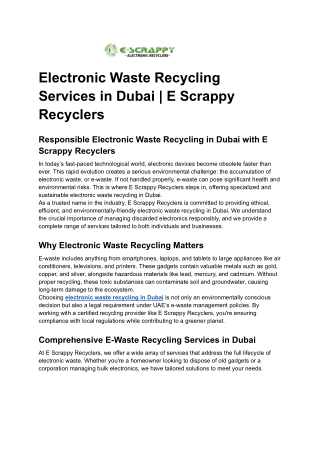 Electronic Waste Recycling Services in Dubai _ E Scrappy Recyclers