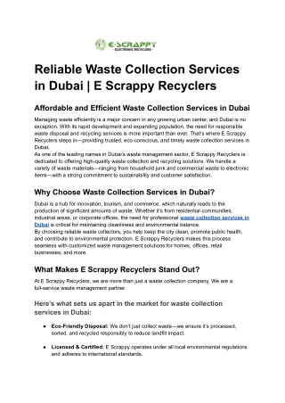 Reliable Waste Collection Services in Dubai _ E Scrappy Recyclers