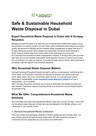 Safe & Sustainable Household Waste Disposal in Dubai