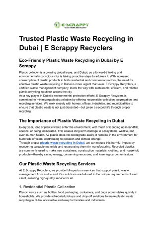 Trusted Plastic Waste Recycling in Dubai _ E Scrappy Recyclers
