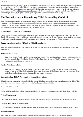 The Trusted Name in Remodeling: Tidal Remodeling Carlsbad