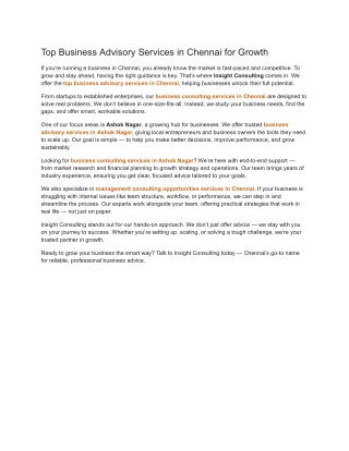 Top Business Advisory Services in Chennai for Growth