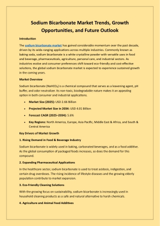 Sodium Bicarbonate Market Trends, Growth Opportunities, and Future Outlook