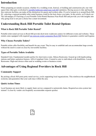 The Advantages of Choosing a Regional Portable Toilet Rental Business Near Rock