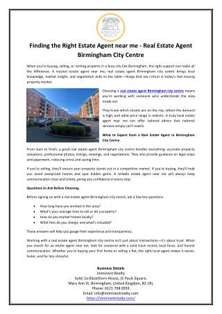 Finding the Right Estate Agent near me - Real Estate Agent Birmingham City Centre