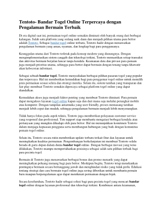 Tentoto- Bandar Togel Online Terpercaya dengan Pengalaman Bermain Terbaik