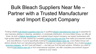 Bulk Bleach Suppliers Near Me – Partner with a Trusted Manufacturer and Import Export Company