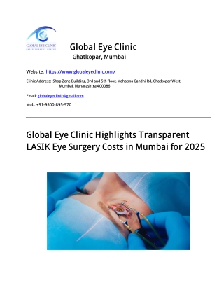 Global Eye Clinic Highlights Transparent LASIK Eye Surgery Costs in Mumbai for 2025