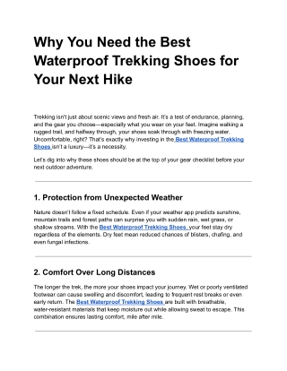 Why You Need the Best Waterproof Trekking Shoes for Your Next Hike
