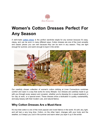 Women's Cotton Dresses Perfect For Any Season