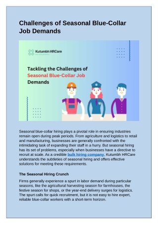 Challenges of Seasonal Blue-Collar  Job Demands