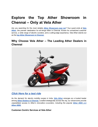 Explore the Top Ather Showroom in Chennai – Only at Vela Ather