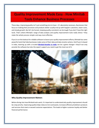 Quality Improvement Made Easy - How Minitab Tools Enhance Business Processes