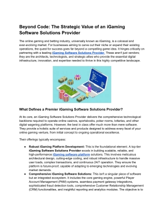 Beyond Code_ The Strategic Value of an iGaming Software Solutions Provider