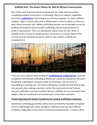 Scaffold Hire The Smart Choice for Safe & Efficient Construction