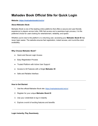 Mahadev Book Official Site for Quick Login
