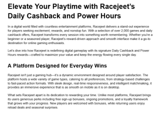Elevate Your Playtime with Racejeet’s Daily Cashback and Power Hours