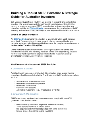 Building a Robust SMSF Portfolio A Strategic Guide for Australian Investors