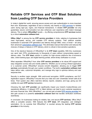 Reliable OTP Services and OTP Blast Solutions from Leading OTP Service Providers