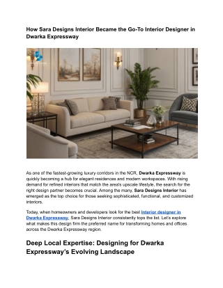 How Sara Designs Interior Became the Go-To Interior Designer in Dwarka Expressway