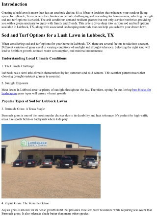 Sod and Turf Options for a Lush Lawn in Lubbock, TX