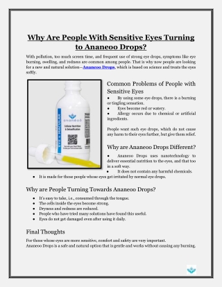 Why Are People With Sensitive Eyes Turning to Ananeoo Drops?