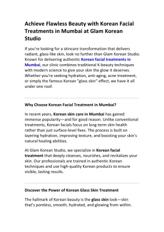 Korean Skin Treatment in Mumbai | Smooth & Hydrated Skin