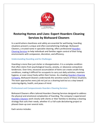 Restoring Homes and Lives Expert Hoarders Cleaning Services by Biohazard Cleaners