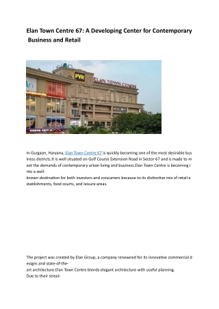 Elan Town Centre 67 – Premium Commercial Space in Sector 67 Gurgaon